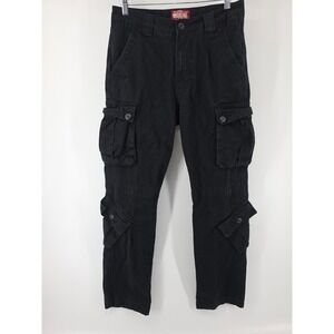 Matchstick Mens Black Cotton Multi Pocket Cargo Workwear Pants